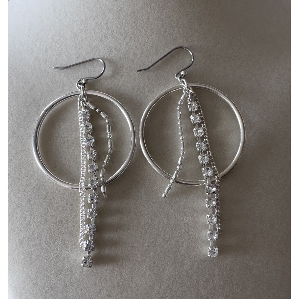 Dangle Drop Earrings Silver Tone Chandelier Hoop Boho Fashion Sparkly